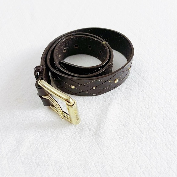 Michael Kors Brown Leather Belt Gold Buckle SZ Med Mint - Picture 4 of 6